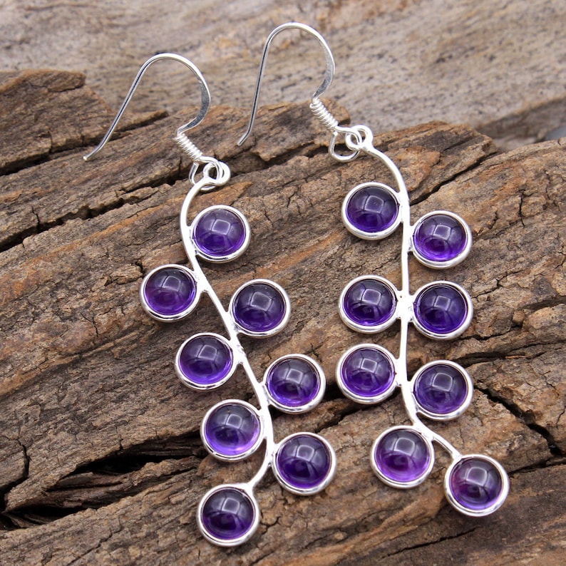 ae2729 Round Shape Natural Amethyst Gemstone Dangle Earrings 925 Sterling Silver Handmade Designer Drop /& Dangle Earring Length 2.25