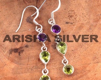 Faceted Amethyst Peridot Gemstone Earring Dangle Earring 925 Sterling Silver Earring Handmade Earring Women Earring Halloween Gift  ae5800