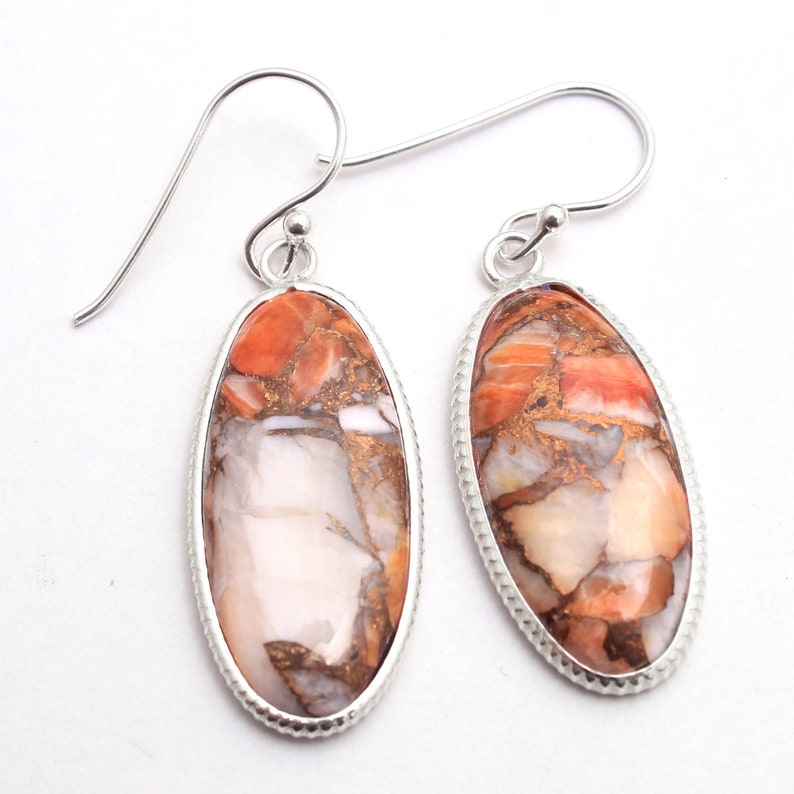 925 Sterling Silver Handmade Designer Pretty Earring Jewelry Length 1.6 ae4100 Oyster Copper Turquoise Oval Gemstone Christmas Earring