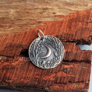 Forest Moon  ,Silver Pendant ,925 Sterling Silver ,Handmade Pendant, Women Pendant, Bohemian Jewelry, Crystal Healing