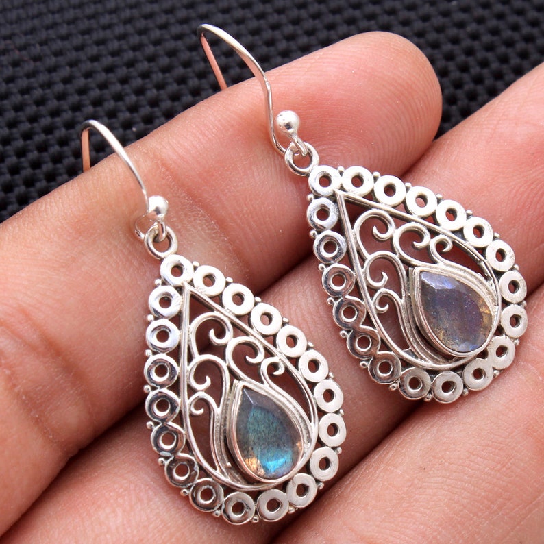 Valentine Gift Jewelry For Her Handmade Silver Earring Jewelry Labradorite Natural Gemstone 925 Sterling Silver Drop Dangle Earring
