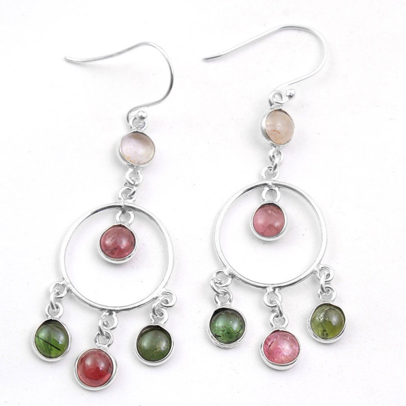 Stunning Multi Tourmaline Round Gemstone Earring 925 Sterling Silver Handmade Designer Women Drop /& Dangle Earrings length 2.5 ae4597