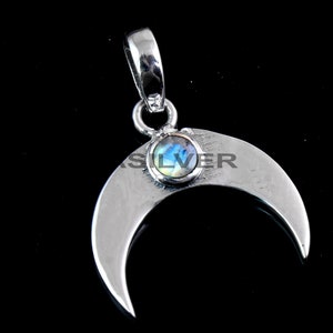 Rainbow Moonstone Pendant, Rainbow Fire Pendant, 925 Silver Pendant, Crescent Moon Pendant, Gorgeous Gift