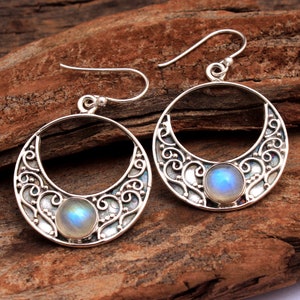 Rainbow Moonstone Earrings, 925 Silver Earrings, Handmade Earrings, Designer Earrings, Gift For Her, Boho Earrings