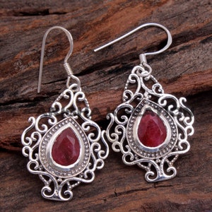 Silver Jewelry, Ruby Earring, Handmade Jewelry, Gift For Her, Women Earring