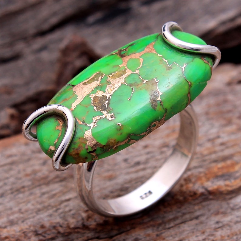 Green Copper Turquoise Oval Shape Gemstone Ring For Father/'s Day Gift 925 Sterling Silver Hand Made Ring Size US 6.5 ar3457