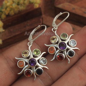 Handmade 925 Sterling Silver Chakra Gemstone Earrings