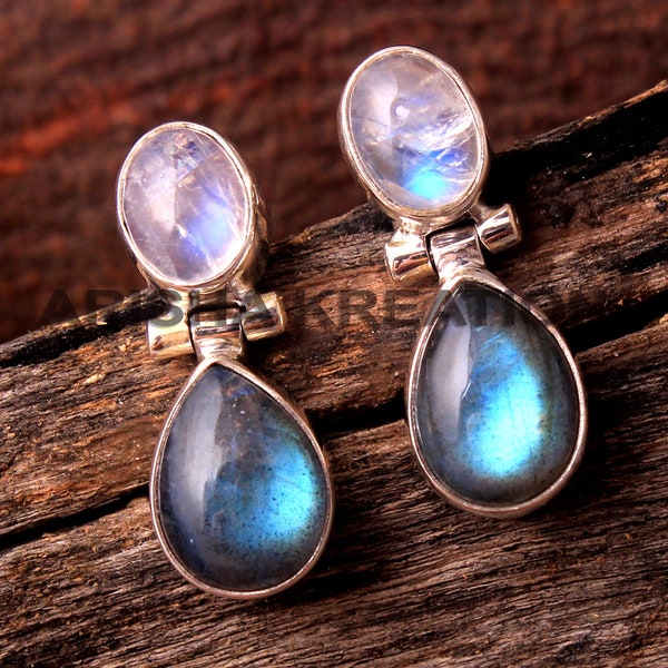 Silver earrings ,Labradorite Moonstone Earring ,Stud Earring, Sterling Silver , Handmade Jewelry ,Gifts for her