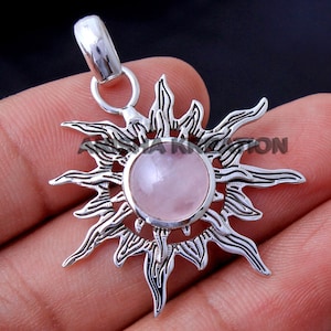 925 Silver Pendant, Sun Pendant, Rose Quartz Pendant, Designer Pendant, Pendant For Necklace, Silver Jewelry