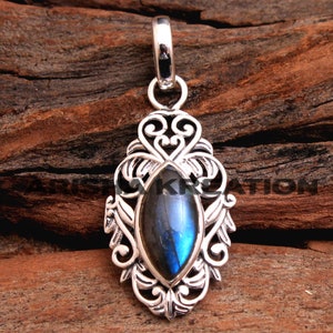 Handmade Jewelry, Labradorite Pendant, Sterling Silver, 925 Stamped, Silver Charm Pendant