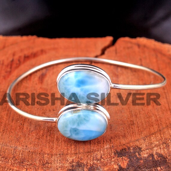 Larimar RI-5893 - Bracciale Rigido In Argento Sterling 925 Fatto A Mano Con Pietre Preziose