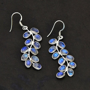 Handmade Sterling Silver Moonstone Dangle Earrings, Leaf Design