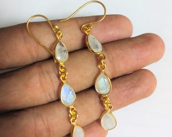 Orecchini A Pera In Argento 925 Con Pietra Di Luna Himalayana – 5x7 Mm, Fatte A Mano In India, Commercio Equo. In Confezione Regalo. Un Regalo Speciale.