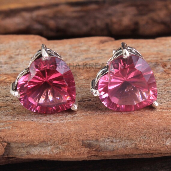 thumbnail image 2 of Teardrop Pink Topaz Dangle Earrings – Lab-Created Gemstone – Sterling Silver Plated – Christmas Jewelry 2 of 3