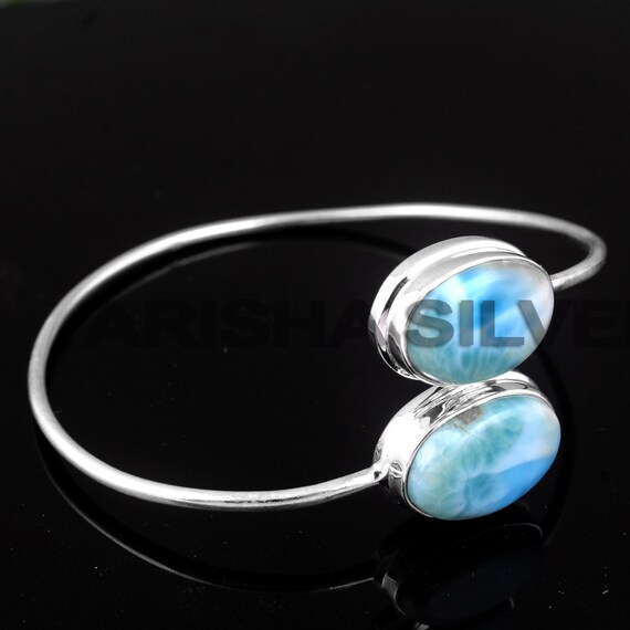 Bracciale rigido in argento sterling 925 con larimar naturale, regalo per lei - Italia