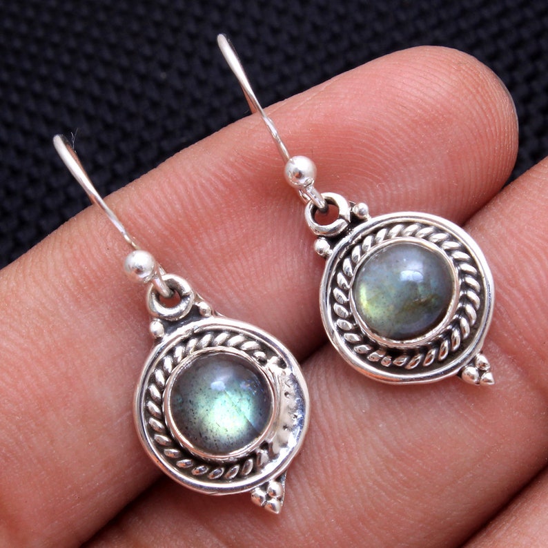 Spectrolite Labradorite Round Gemstone Dangle Earring 925 Sterling Silver Handmade Designer Drop /& Dangle Earrings Length 1.1 ae4010
