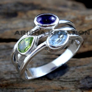 Mothers Day Gift, Topaz, Peridot, Amethyst Ring, Gift For Mom, Silver Ring, Handmade Jewelry