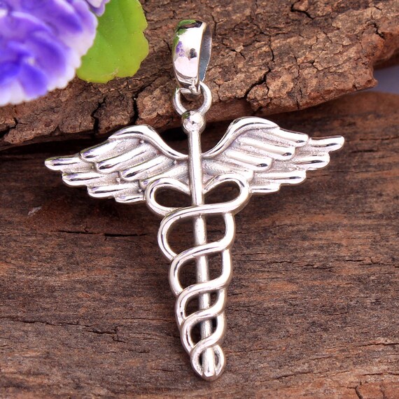 Handmade Sterling Silver Caduceus Pendant Medical Jewelry