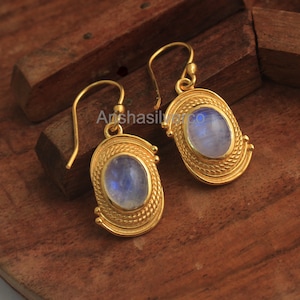 Chandelier Earring, Moonstone Earring, Silver Earring, Handmade Jewelry, Sterling Silver, Valentine&#39;s Day Gift, Yellow Gold Earring