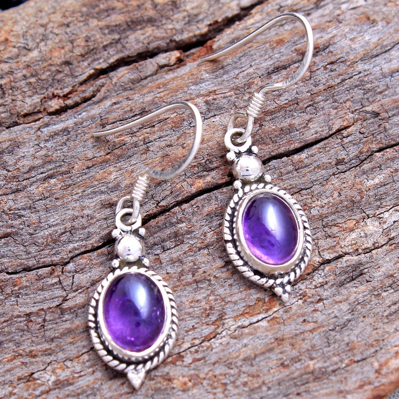 Natural Oval Shape Purple Amethyst Gemstone Earring For | Etsy