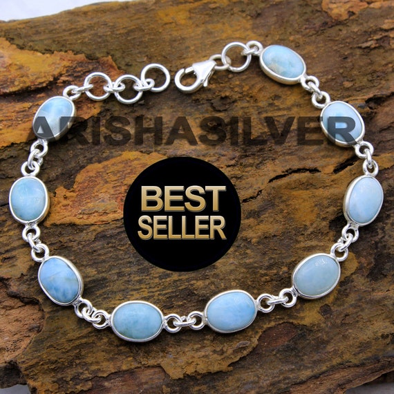 Larimar Bracelet Handmade Jewelry 925 Sterling Silver Statement Bracelet 7 7.5