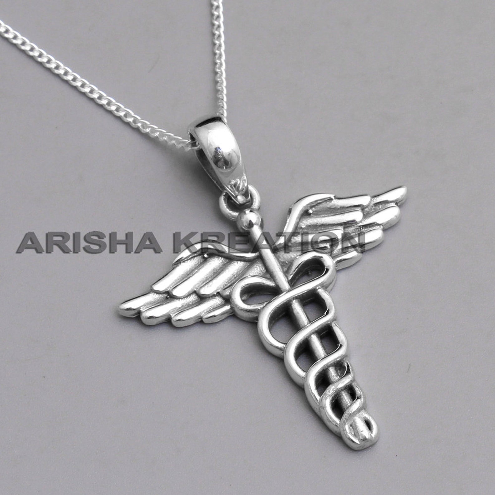 Caduceus Medical Symbol Necklace Silver Pendant Necklace F925 Etsy