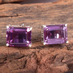 Facettierter CZ Amethyst Edelstein Ohrstecker - 925 Sterling Silber Handgefertigte Baguette Form Designer Ohrstecker Länge 1,1 cm -ae4670