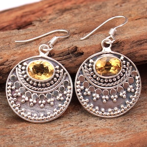 Faceted Citrine Oval Gemstone Bali Style Pretty Earring - 925 Sterling Silver Handmade Drop & Dangle Earring Jewelry length 1.5" - ae4415
