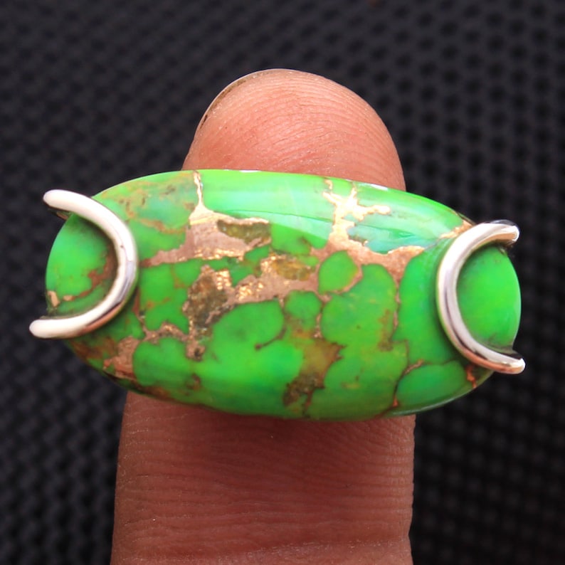 Green Copper Turquoise Oval Shape Gemstone Ring For Father/'s Day Gift 925 Sterling Silver Hand Made Ring Size US 6.5 ar3457