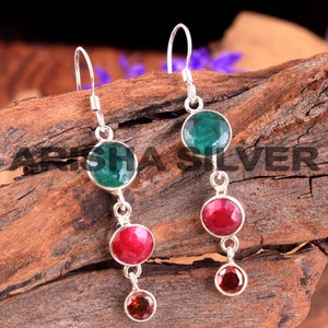 Emerald Ruby Garnet Gemstone Earring Dangle Earring 925 Sterling Silver Earring Handmade Earring Women Earring Handcrafted Earring