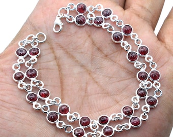 Silver Bracelet, Red Garnet Bracelet, Sterling Silver Bracelet, Handmade Jewelry, Tennis Bracelet, Gift For Her