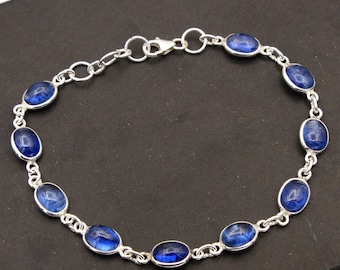 Handgemaakte ovale kyanietarmband: 925 sterlingzilveren sieraden