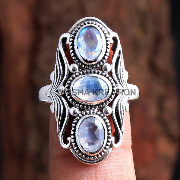 Moonstone Ring Silver Ring 925 Sterling Silver Jewelry Handmade Ring Designer Ring Size US 7  ar5583