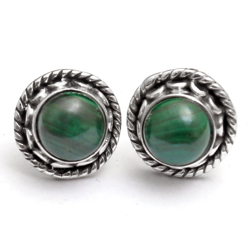 ae3713 925 Sterling Silver Handmade Designer Charm Stud Earring Jewelry Amazing Malachite Round Shape Gemstone Solid Stud Earring