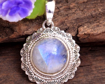 Sun Pendant, Moonstone Pendant, Silver Jewelry, Handmade Jewelry, Gift For Her