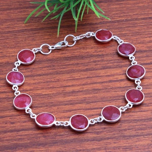 Faceted Kashmir Ruby Round Gemstone Special Bracelet For Gift - 925 Sterling Silver Women Bracelet length 7.75"  -ab0221