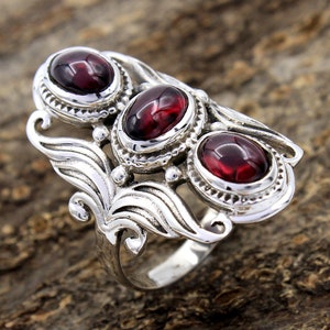 Silver Ring, Garnet, Moonstone, Amethyst, Carnelian Ring, Sterling Silver, Handmade Jewelry, Gifts For Mom