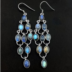 925 Sterling Silver Earring  ,Natural ,Labradorite ,Gemstone Earring ,Chandelier jewelry ,