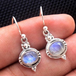 Regenbogen Mondstein Ohrringe - Handgemachte 925 Sterling Silber