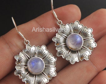 Sterling Silber Mondstein Blumen Ohrringe