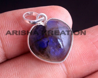 Labradorite Pendant, 925 Silver Pendant, Handmade Jewelry, Heart Pendant, Gift For Her, Solid Pendant, Gemstone Pendant