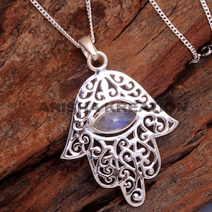 Silver Pendant, Hamsa Hand Pendant, Moonstone Pendant, Silver Necklace, Handmade Jewelry, Gift For Her