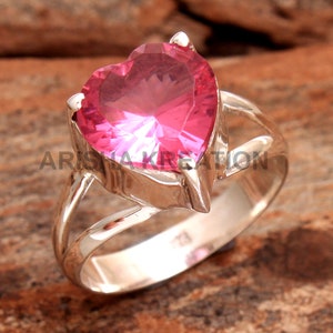 Faceted Pink Tourmaline Heart Shape Gemstone Ring For Gift - 925 Sterling Silver Handmade Designer Ring Jewelry US Size 7 - ar5981