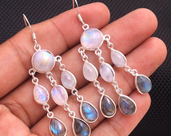 Moonstone Earrings , 925 Sterling Silver , Handmade Jewelry , Dangle Earring , Gifts For Her