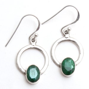 Faceted Sakota Mine Emerald Oval Gemstone Stylish Earring -925 Sterling Silver Handmade Designer Drop & Dangle Earrings Length 1.3&quot; - ae3930