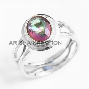 Mystic Topaz Gemstone Ring, Handmade Designer Ring, 925 Silver Ring, Wedding Anniversary Gift, Men & Women Ring, Party Wear Ring