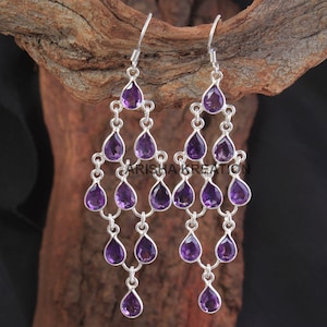 Chandelier Earring, Amethyst Jewelry, 925 Sterling Silver, Handmade Earring, Gift for Mum