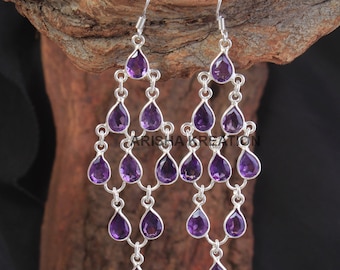 Chandelier Earring, Amethyst Jewelry, 925 Sterling Silver, Handmade Earring, Gift for Mum