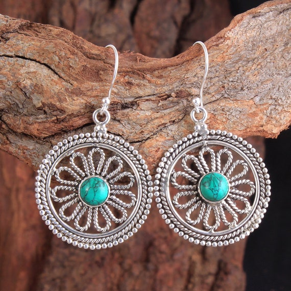 Sterling Silver Dangle Turquoise Floral Earrings Sterling Silver Dangle Turquoise Floral Earrings