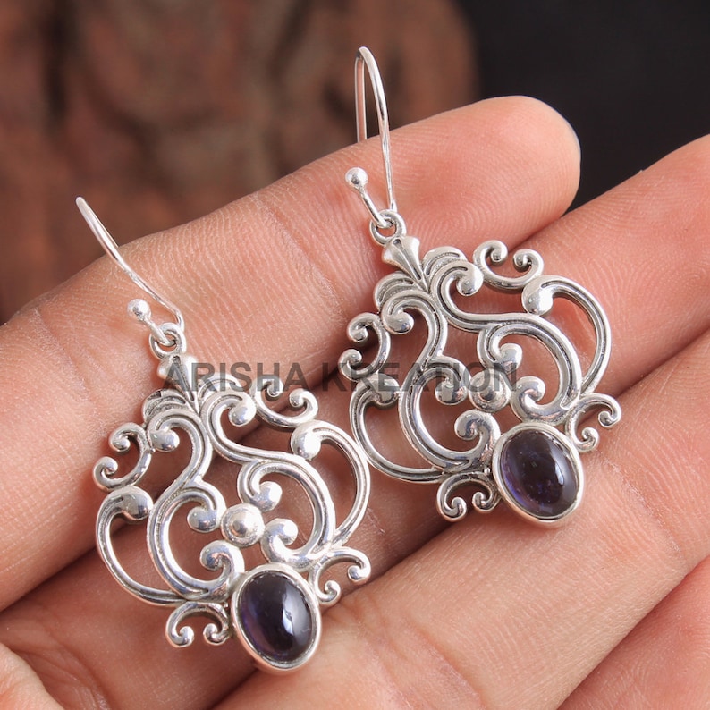 ae5014 925 Sterling Silver Handmade Designer Pretty Earring Jewelry Length 1.75 Iolite Oval Shape Gemstone Earring For Easter Sale